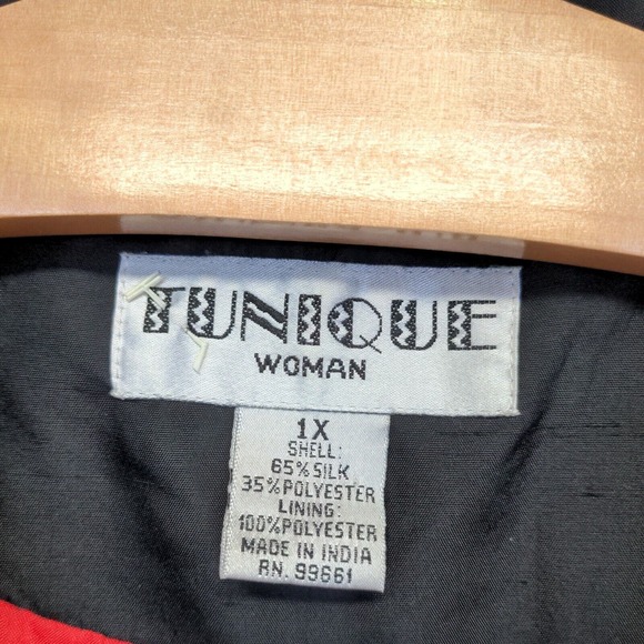 Tunique Women's Button Up Silk Blend Blouse Black Size 1X Floral Accents - Picture 11 of 11